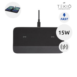 Caricatore wireless a marchio Tekio con ricarica rapida da 15W fornito in scatola regalo