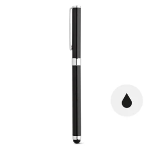 Penna roller in metallo con cappuccio e punta touch e refill nero