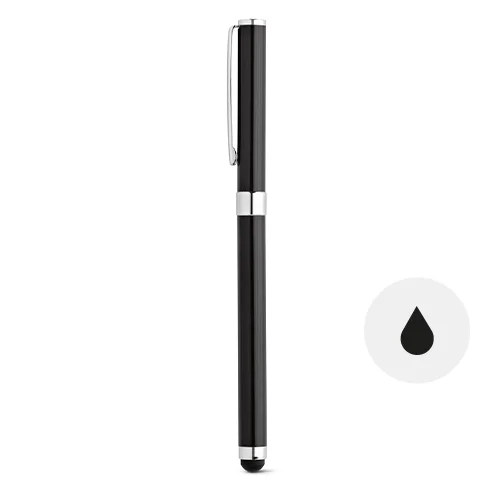 Penna roller in metallo con cappuccio e punta touch e refill nero