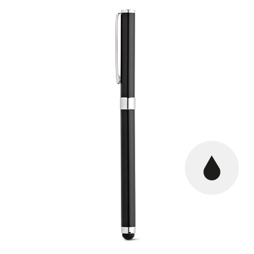 Penna roller in metallo con cappuccio e punta touch e refill nero