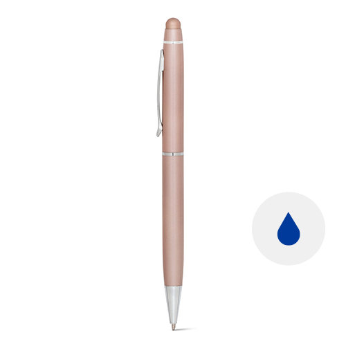 Penna a sfera in metallo con punta touch disponibile in vari colori e con meccanismo a rotazione e refill blu