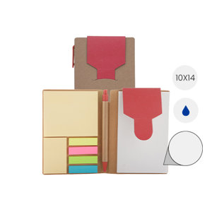 Block notes con penna in carta riciclata e refill blu e con note adesive 102×143×14mm
