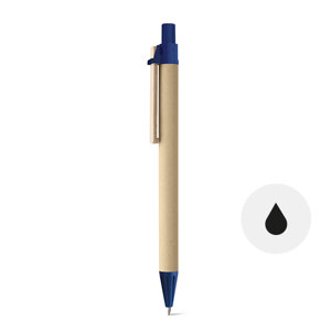Penna a sfera in carta kraft e clip in legno e plastica colorata con meccanismo a scatto e refill nero