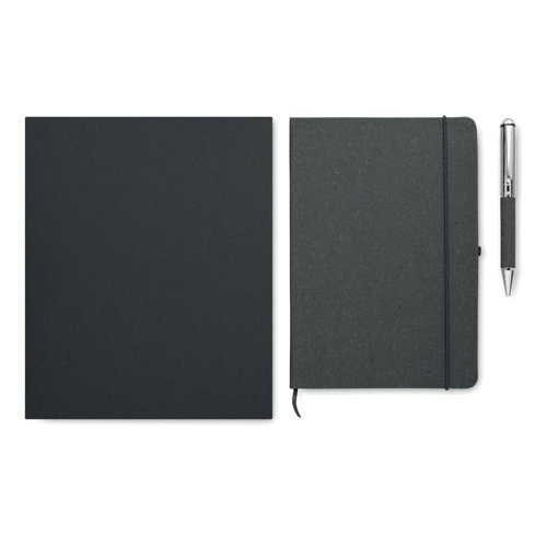 Set regalo con notebook A5 in pelle riciclata e penna in metallo refill blu