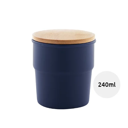 Tazza senza manico in ceramica colorata finitura esterna opaca interna lucida coperchio bambù da 240ml