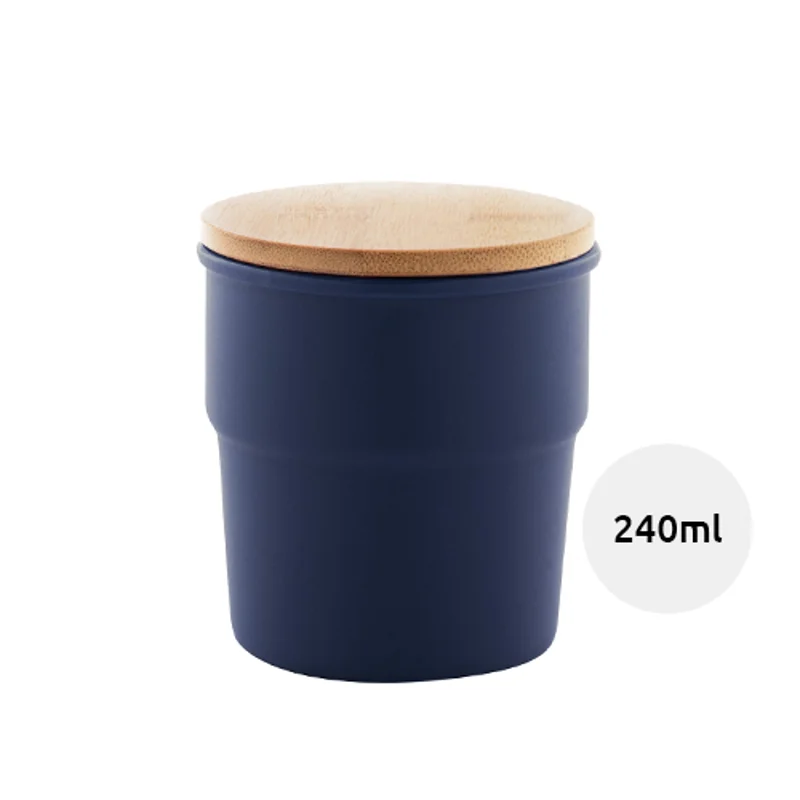 Tazza senza manico in ceramica colorata finitura esterna opaca interna lucida coperchio bambù da 240ml