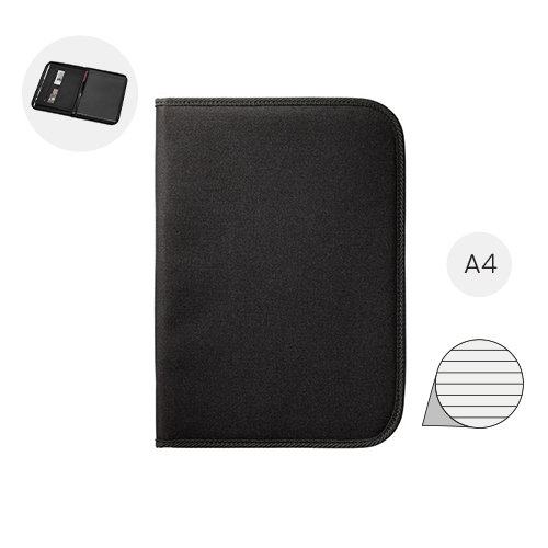 Cartella portadocumenti A4 in 600D poliestere con chiusura a cerniera e incluso block notes a righe da 20 pagine