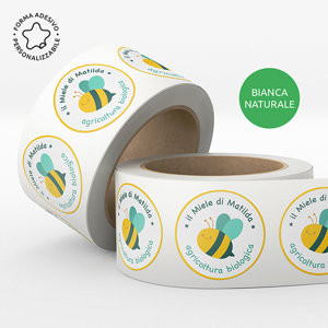 Etichette in bobina classiche stampate su carta bianca naturale