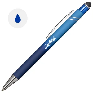 Penna a scatto in alluminio gommato con design sfumato e refill blu