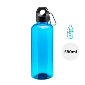 Bottiglia trasparente in RPET con moschettone da 580ml