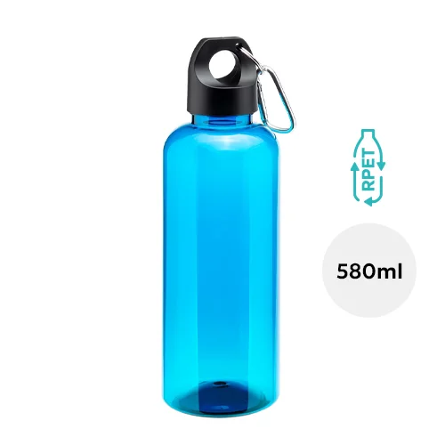 Bottiglia trasparente in RPET con moschettone da 580ml