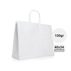 Shopper in carta kraft bianca formato grande da 100gr 40x34x11cm