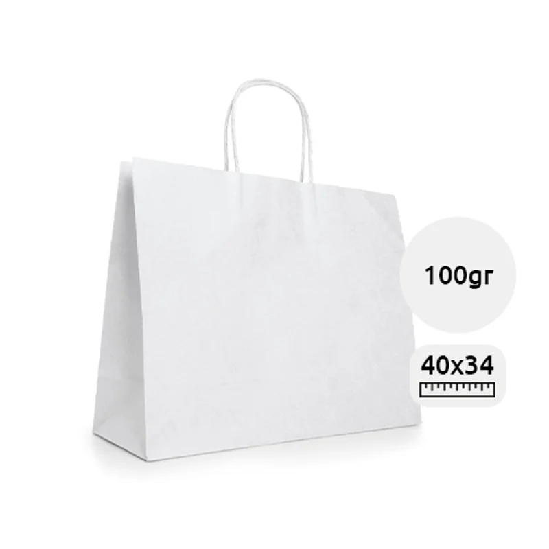 Shopper in carta kraft bianca formato grande da 100gr 40x34x11cm