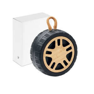 Cassa Wireless 5.3 in ABS riciclato con dettagli in bambù a forma di pneumatico
