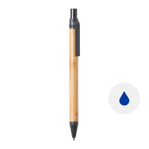 Penna a sfera in bambù e clip e puntale in plastica di paglia di grano colorate con meccanismo a scatto e refill blu