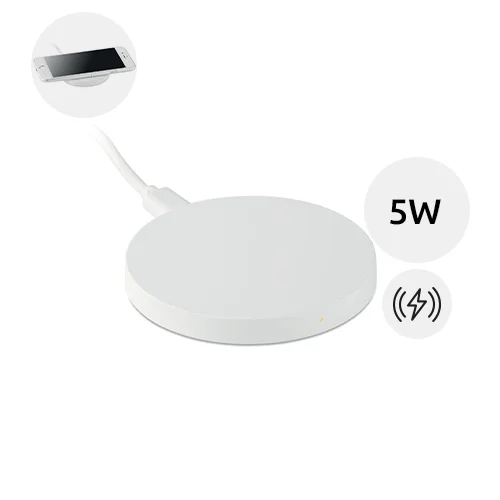 Caricatore wireless di colore bianco e compatto da 5W