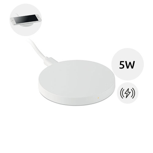 Caricatore wireless di colore bianco e compatto da 5W