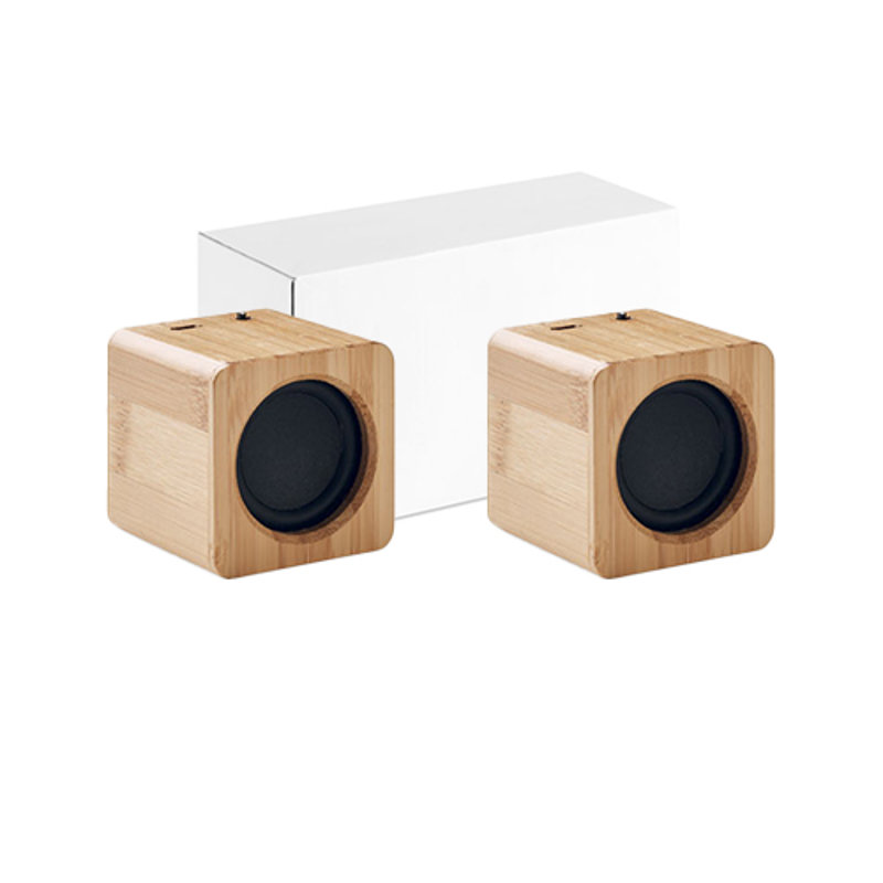 Set di 2 casse Wireless 5.0 in bambù con indicazione luminosa a LED