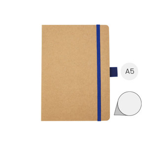 Block notes formato A5 in carta riciclata pagine a bianche e angoli arrotondati elastico colorata e portapenne