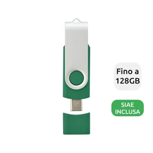 Chaivetta USB con meccanismo a rotazione e dobbiao conettore USB-C e USB-A disponibile da 1GB fino a 128GB