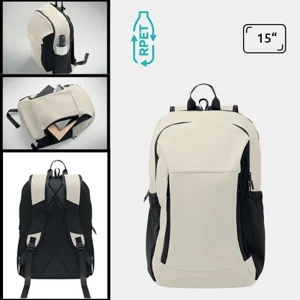 Zaino porta pc da 15" in PU morbido e RPET con schienale imbottitto e cerniera nascosta
