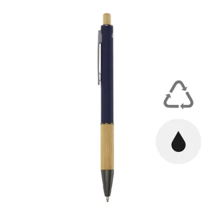 Penna a sfera in alluminio riciclato pulsante e impugnatura in bambù refill nero