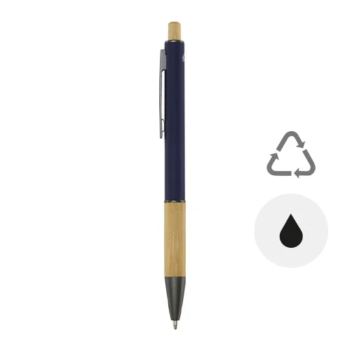 Penna a sfera in alluminio riciclato pulsante e impugnatura in bambù refill nero