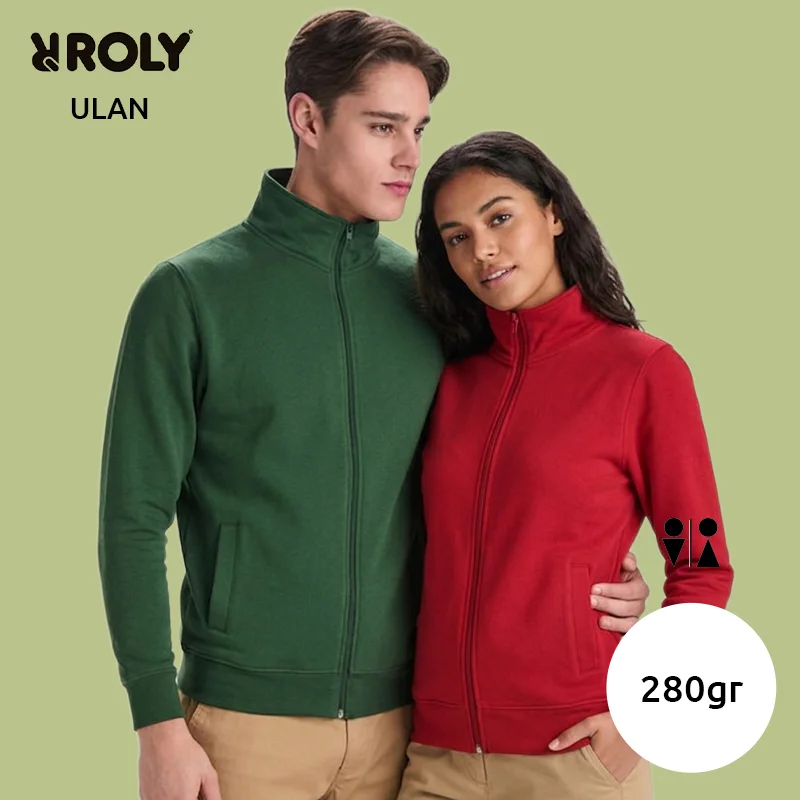 Felpa ROLY ULAN unisex in cotone e poliestere a collo alto con chiusura a zip da 280gr