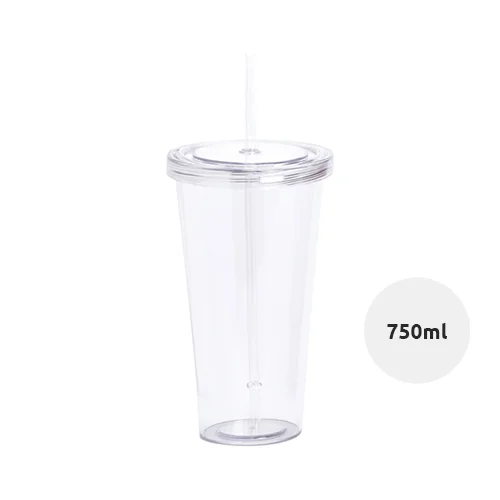 Bicchiere in plastica colorata trasparente con cannuccia da 750ml