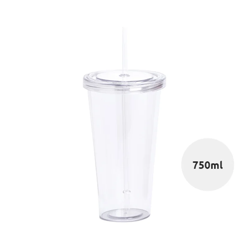 Bicchiere in plastica colorata trasparente con cannuccia da 750ml