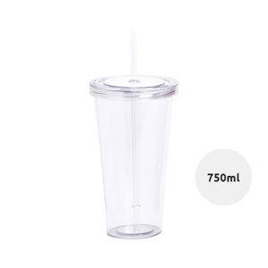 Bicchiere colorato in plastica con cannuccia 750ml