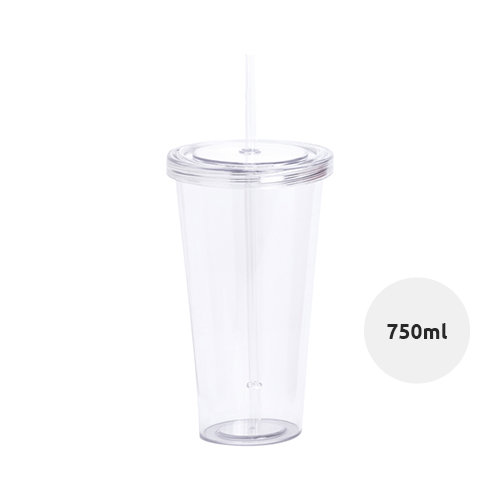 Bicchiere in plastica colorata trasparente con cannuccia da 750ml