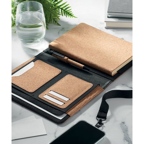 Cartella Porta Documenti in Sughero con Notebook A5 e Penna abbinata