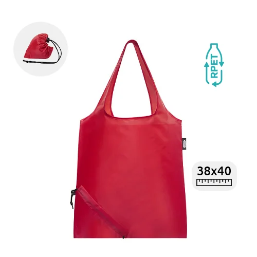 Shopper pieghevole in RPET con manici lunghi e chiusura a coulisse in diverse colorazioni 38x40cm