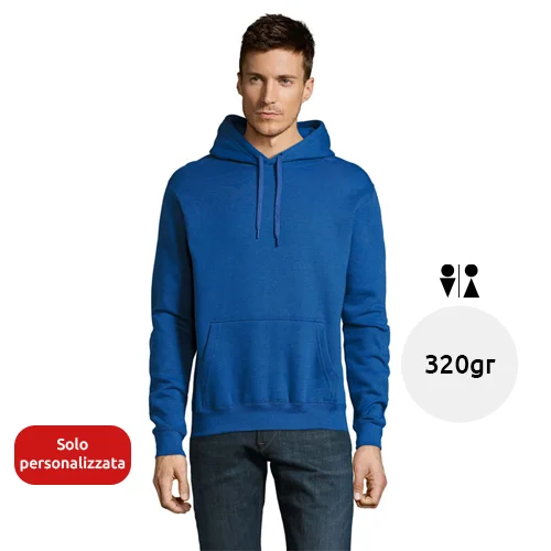 Felpa da adulto unisex colori assortiti con cappuccio e tasca a marsupio in cotone e poliestere 320gr