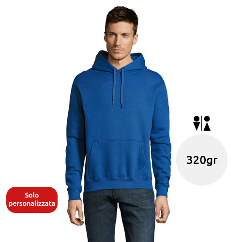 Felpa da adulto unisex colori assortiti con cappuccio e tasca a marsupio in cotone e poliestere 320gr