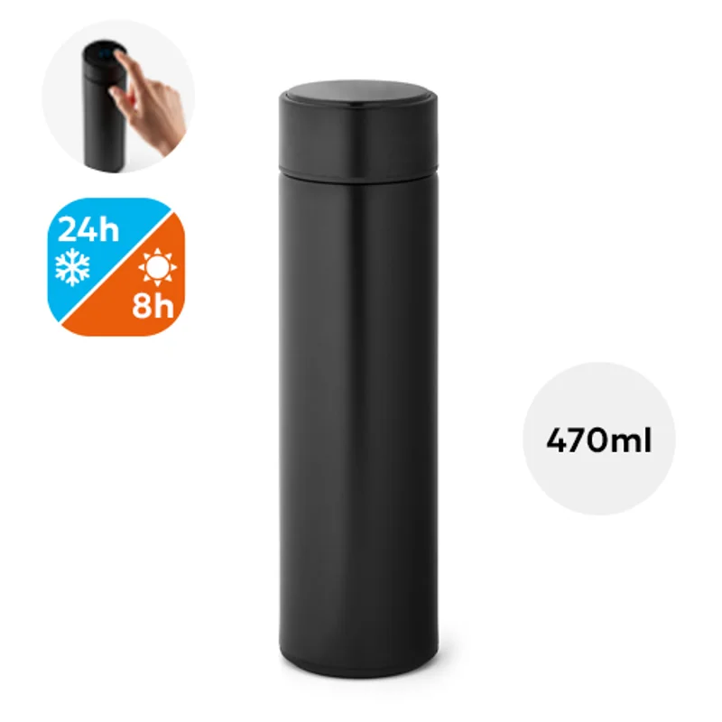Thermos a doppio strato in acciaio inox con termometro digitale e infusore per il tè da 470ml