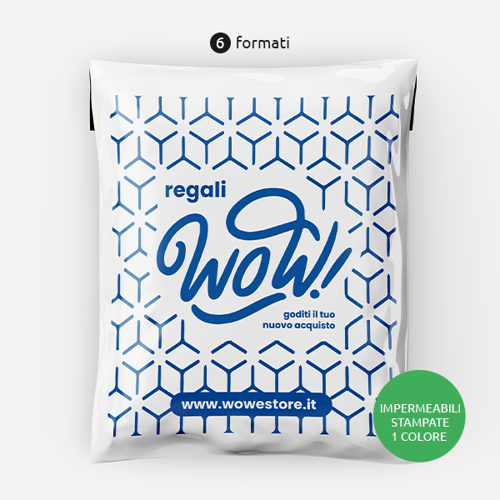 Buste in plastica per spedizioni colore bianco stampate 1 colore a scelta sul fronte. Possibilità di richiedere progetto grafico