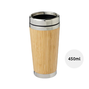 Bicchiere termico in acciaio inox con esterno in bambù e coperchio da 450ml