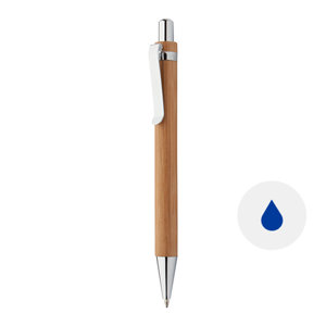 Penna a sfera bambù e finiture in metallo con meccanismo a scatto e refill blu