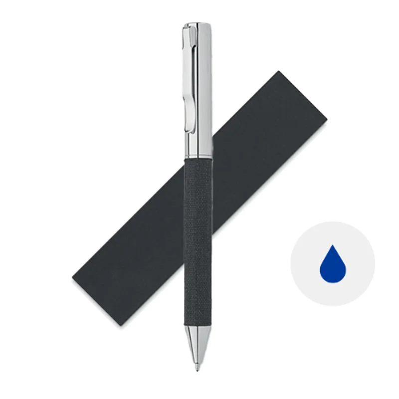 Penna a sfera a rotazione in metallo con dettagli in RPET refill blu