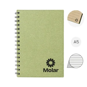 Block note A5 a spirale in cartoncino riciclato con 80 fogli a righe