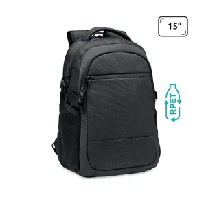 Zaino porta PC da 15" in 600D RPET con spallacci regolabili supporto per trolley schienale imbottito tasche esterne e interne