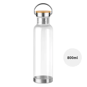 Borraccia in tritan da 800 ml con tappo in acciaio inossidabile e dettagli in bambù