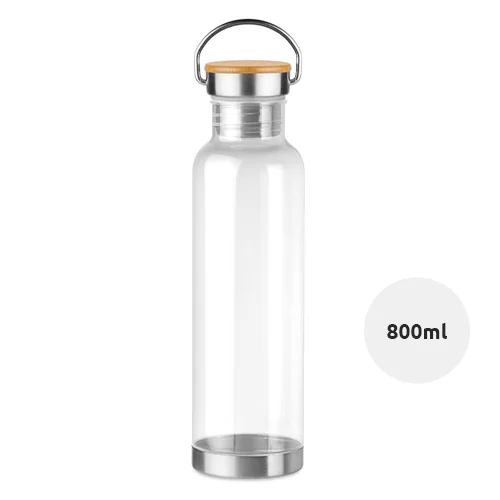 Borraccia in tritan da 800 ml con tappo in acciaio inossidabile e dettagli in bambù
