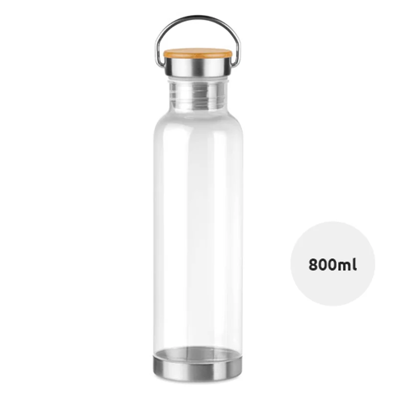 Borraccia in tritan da 800 ml con tappo in acciaio inossidabile e dettagli in bambù