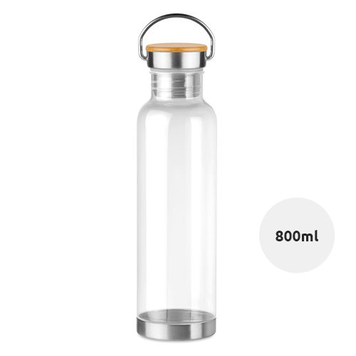 Borraccia in tritan da 800 ml con tappo in acciaio inossidabile e dettagli in bambù