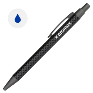 Penna a sfera in metallo con decorazione simil carbonio sul corpo refill blu