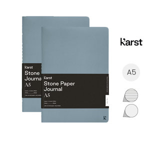Set di 2 agende A5 K'arst sostenibili in carta di roccia con pagine a righe e pagine bianche