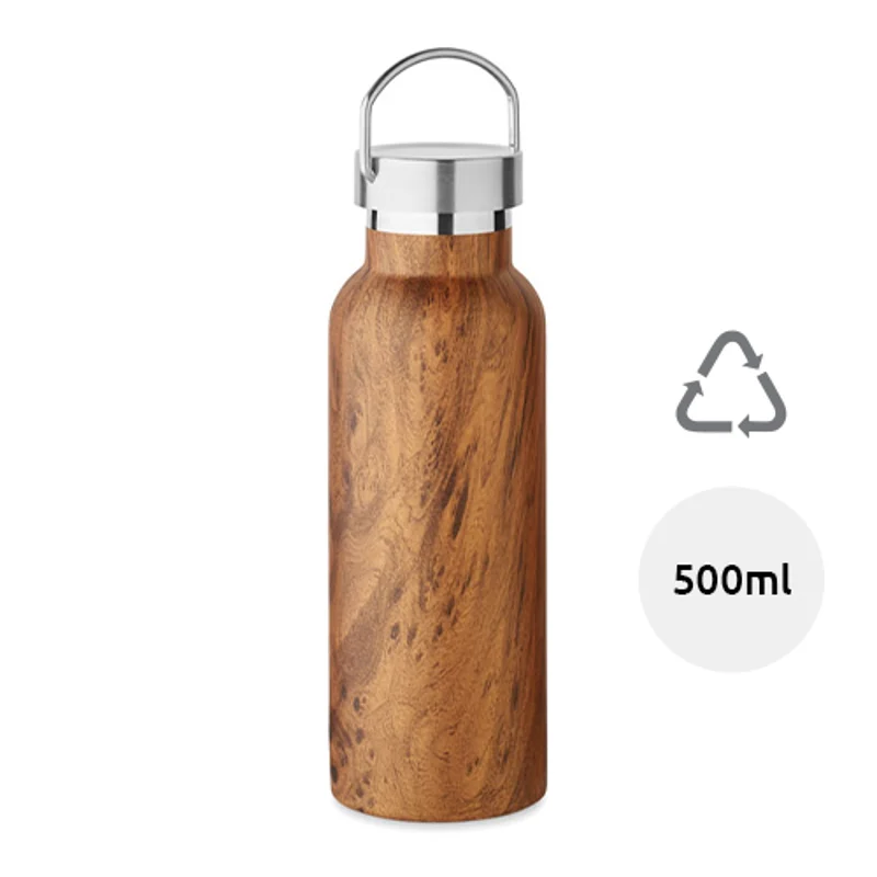 Borraccia in acciaio inossidabile Riciclato a doppio strato con isolamento sottovuoto simil legno da 500ml